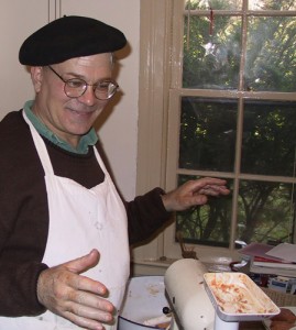 Sausage meister Carmen Valentino mans the KitchenAid, 2000. (Alan Zemel)